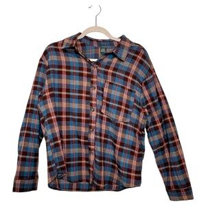 Wild Fable Blue Brown Plaid Flannel Button-Down Shirt Cabincore Grunge Medium